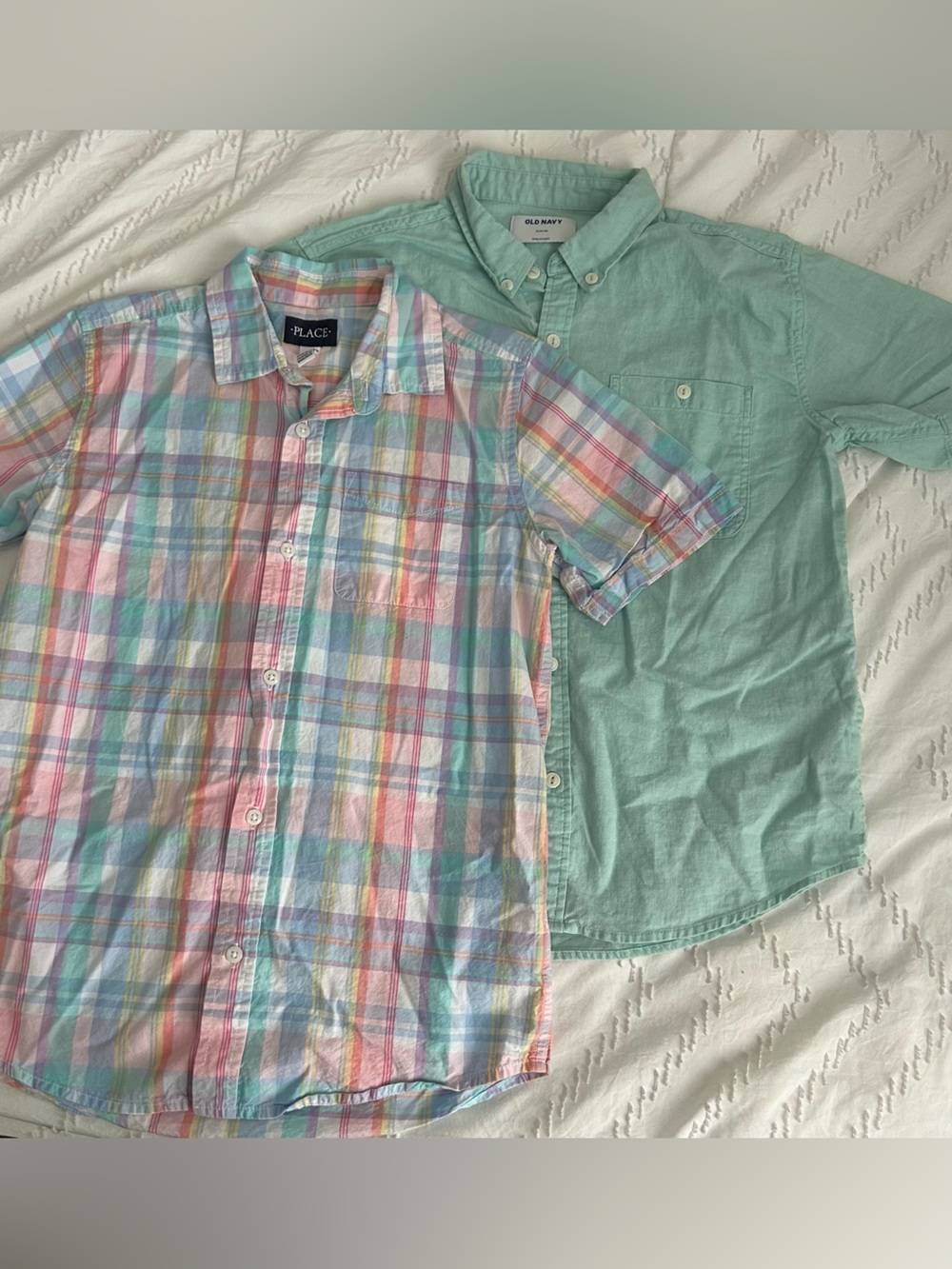 Boys Short Sleeve Collared Dress Shirts XL 14 Lot of 2 Linen Cotton Button UpEUC